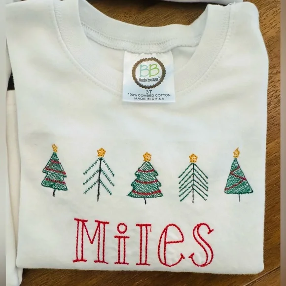 6 holiday embroidered tees with the name “Miles”. Play condition. Sizes 3T-4T. - Picture 7 of 7